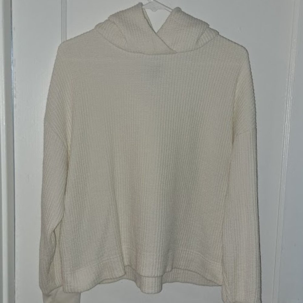 Vintage Gap Sweats White Pullover Knit Ribbed Hoodie Sweater Size Large